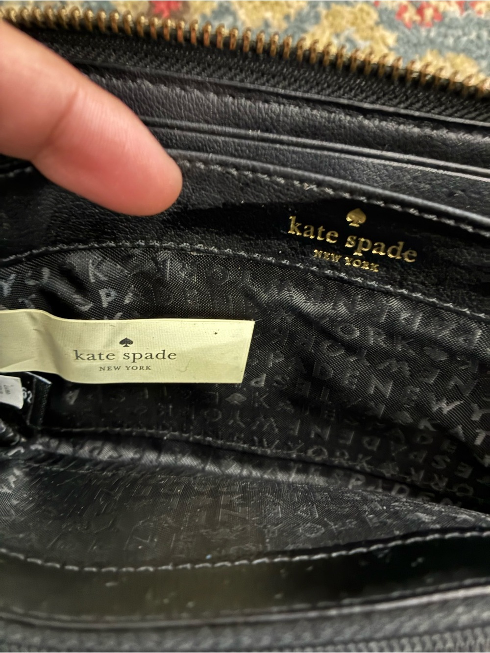 kate spade Black Floral Zip Around Wallet with Blue and White Blooms - Picture 6 of 6